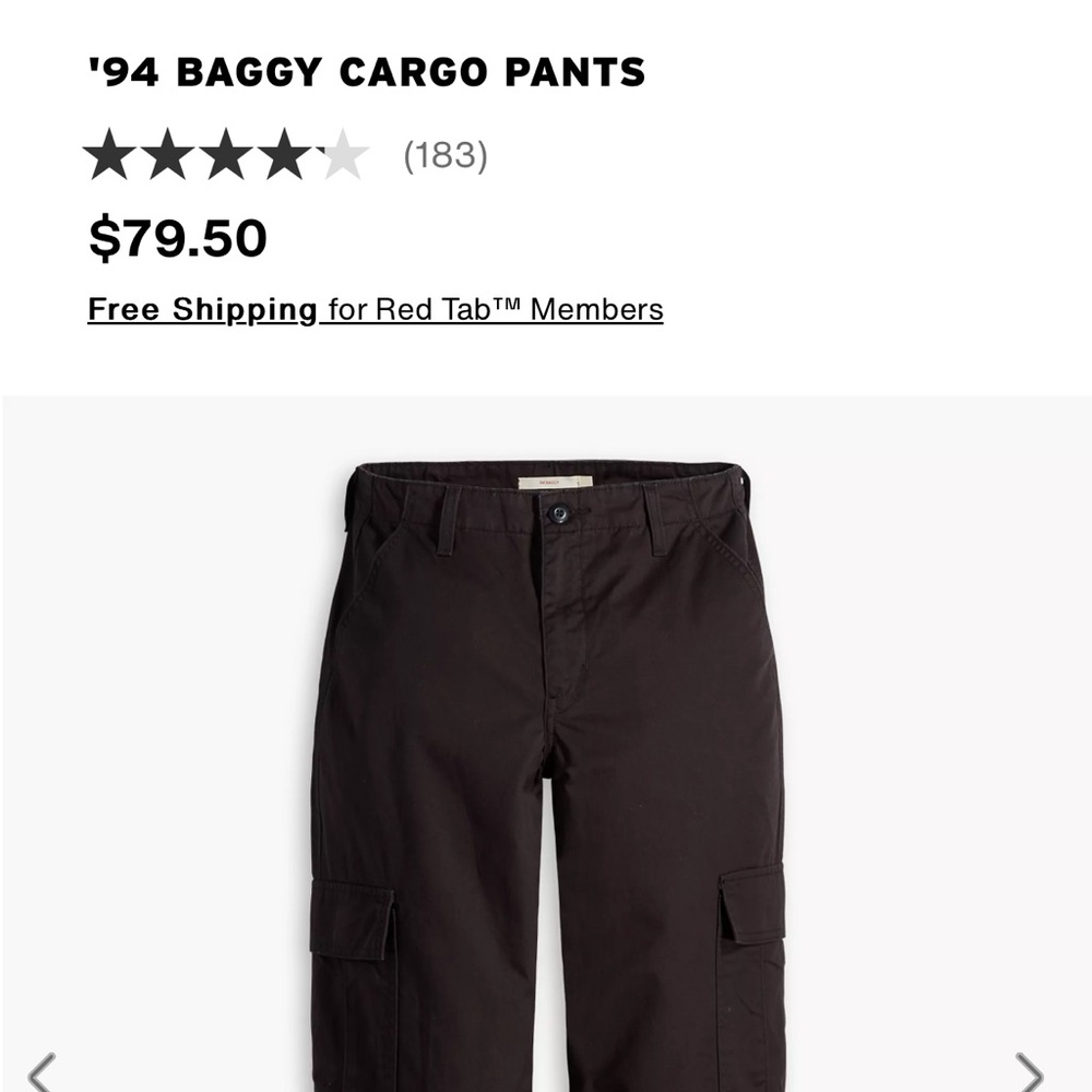 Levi's 94’ Baggy Black Cargo Pants NWT